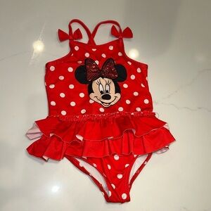 Disney Junior Minnie Mouse Red Polka Dot Girls Swimsuit 4T